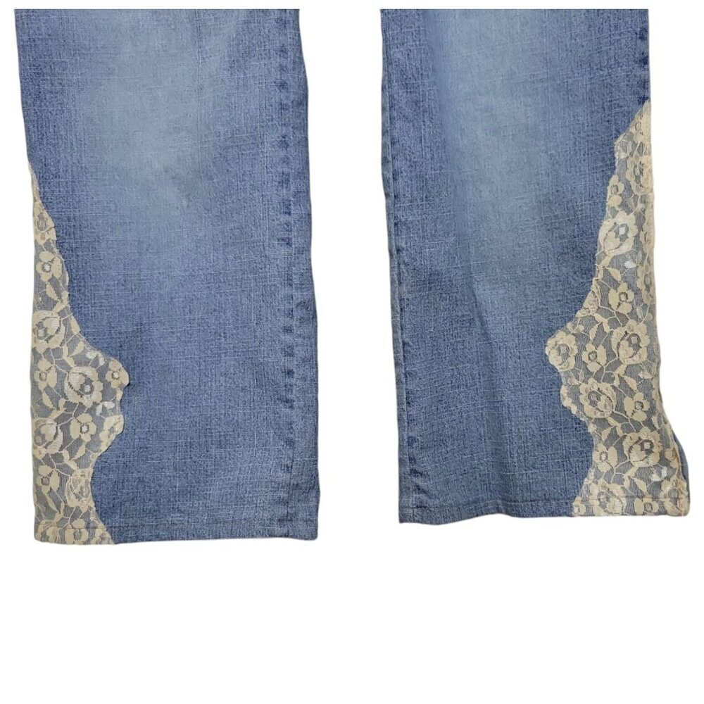 VTG 90s Y2K Fubu Jumpsuit Womens M Chambray Denim Wide Leg Lace Baggy Stretch - Picture 6 of 12